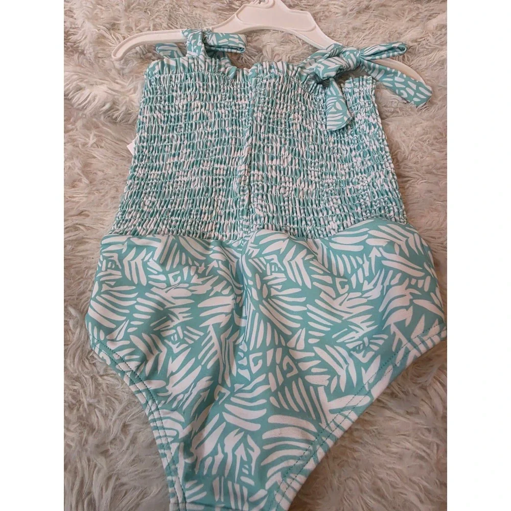Jessica Simpson Girls Smocked One-Piece Swimsuit Teal Floral XD478JSH2 3T
